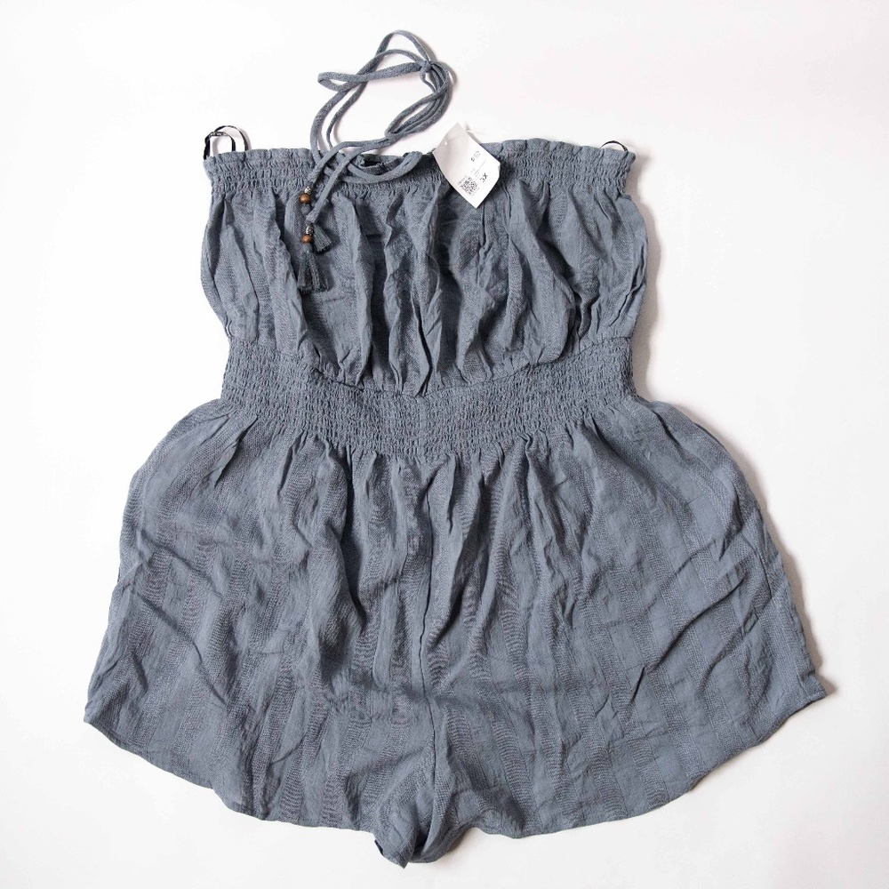 Forever 21 Neck Tie Strapless Tube Rayon Romper